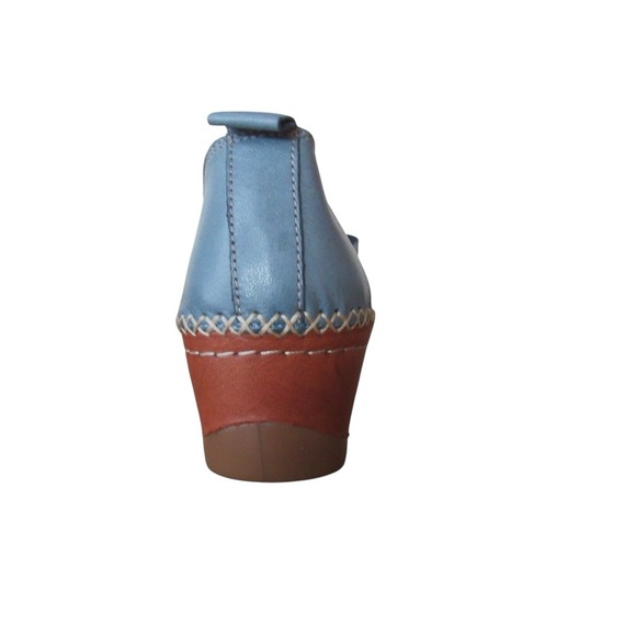 Lemon N Lime Blue Leather Shoes 41 Slip On Western Country Boho Whip Stitch - Picture 5 of 10